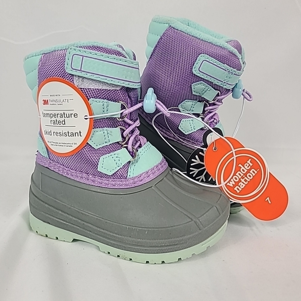 NEW Wonder Nation Kids GirlS Winter Snow Boots Purple Grey Size 7 Retail $38